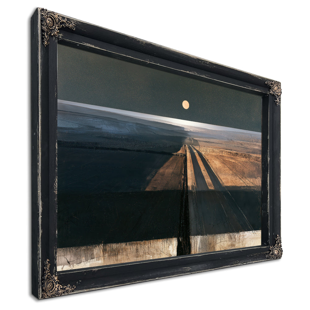 Moonlit Road Through Dark Farmland by Bella Frye