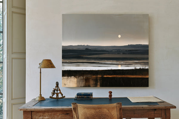Moonlit Wetland Landscape At Dusk by Bella Frye