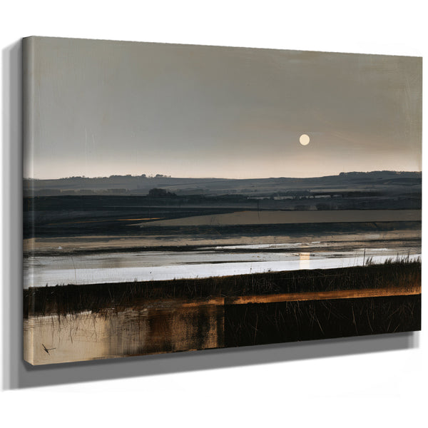 Moonlit Wetland Landscape At Dusk by Bella Frye