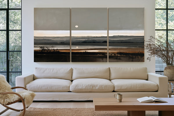 Moonrise Over Misty Marshland At Dusk by Bella Frye