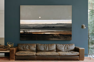 Moonrise Over Misty Marshland At Dusk by Bella Frye