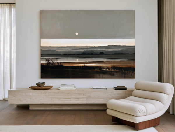 Moonrise Over Misty Marshland At Dusk by Bella Frye