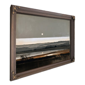 Moonrise Over Misty Marshland At Dusk by Bella Frye