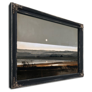 Moonrise Over Misty Marshland At Dusk by Bella Frye