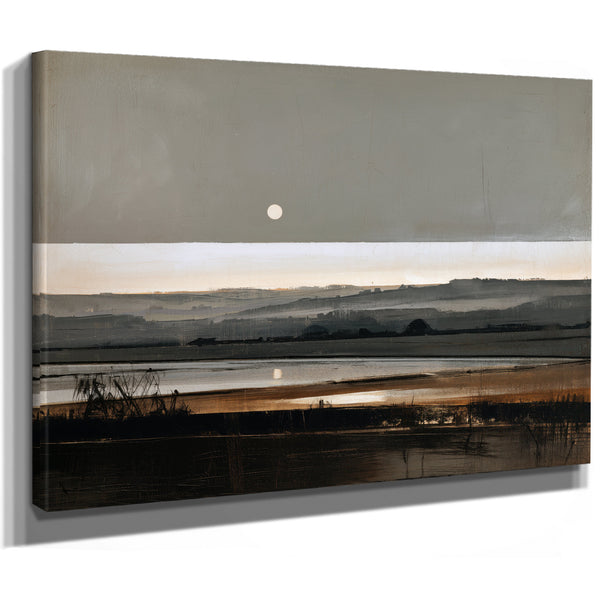 Moonrise Over Misty Marshland At Dusk by Bella Frye
