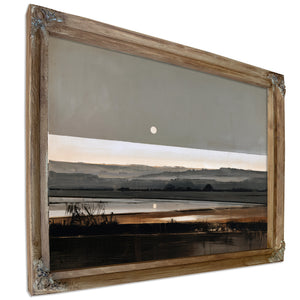 Moonrise Over Misty Marshland At Dusk by Bella Frye