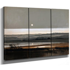 Moonrise Over Misty Marshland At Dusk by Bella Frye
