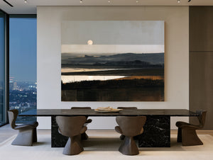 Moonrise Over Misty Marshland At Dusk by Bella Frye