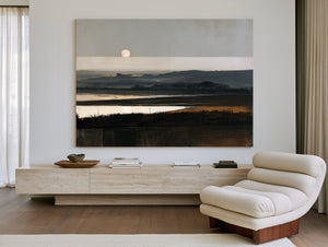 Moonrise Over Misty Marshland At Dusk by Bella Frye