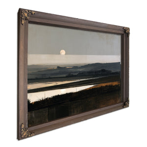 Moonrise Over Misty Marshland At Dusk by Bella Frye