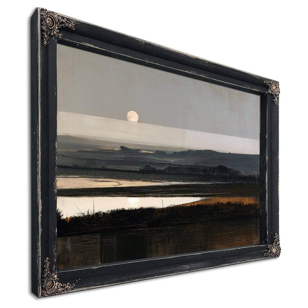 Moonrise Over Misty Marshland At Dusk by Bella Frye