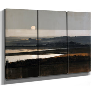 Moonrise Over Misty Marshland At Dusk by Bella Frye