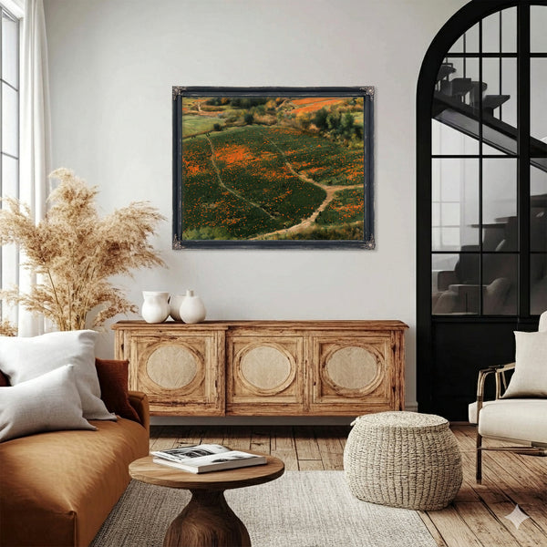 Orange Wildflower Hills With Winding Path by Bella Frye