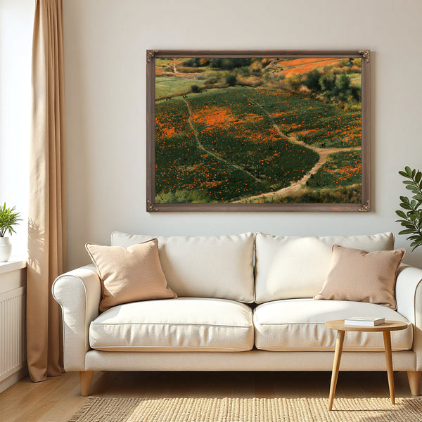 Orange Wildflower Hills With Winding Path by Bella Frye