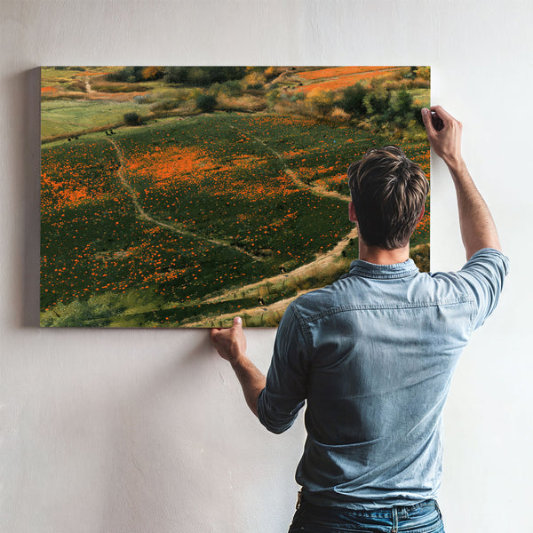 Orange Wildflower Hills With Winding Path by Bella Frye