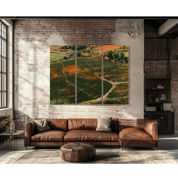 Orange Wildflower Hills With Winding Path by Bella Frye