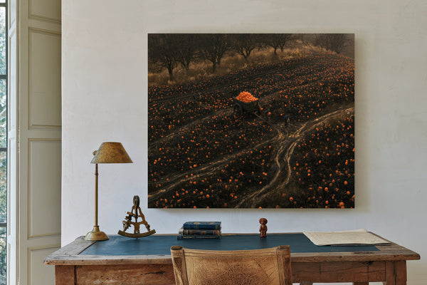 Pumpkin Harvest Field With Dark Cart by Bella Frye