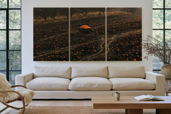 Pumpkin Harvest Field With Dark Cart by Bella Frye