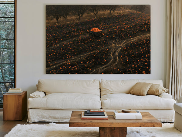 Pumpkin Harvest Field With Dark Cart by Bella Frye