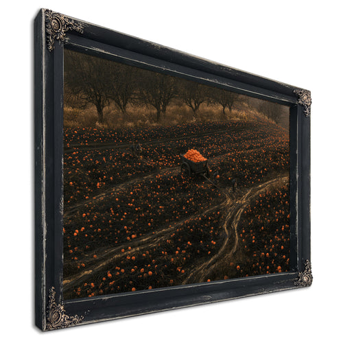 Pumpkin Harvest Field With Dark Cart by Bella Frye