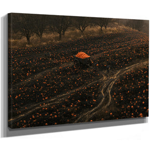 Pumpkin Harvest Field With Dark Cart by Bella Frye