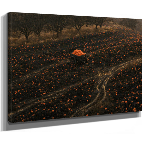 Pumpkin Harvest Field With Dark Cart by Bella Frye