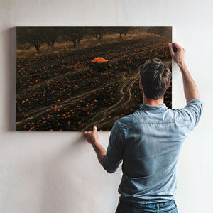 Pumpkin Harvest Field With Dark Cart by Bella Frye