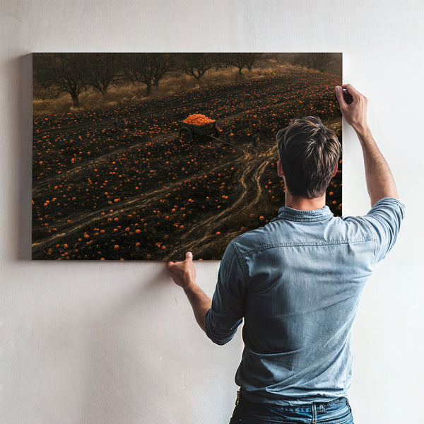 Pumpkin Harvest Field With Dark Cart by Bella Frye