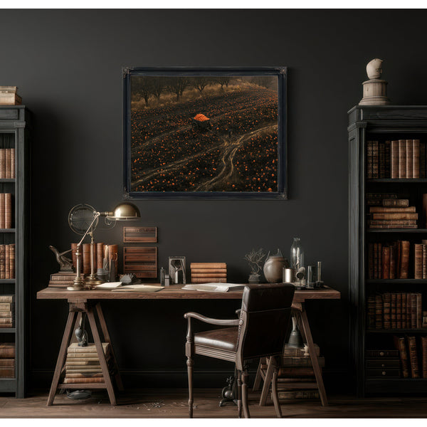Pumpkin Harvest Field With Dark Cart by Bella Frye