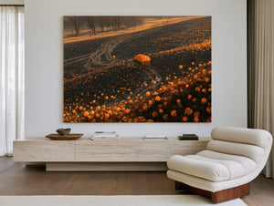 Pumpkin Harvest Field At Dusk Workers by Bella Frye