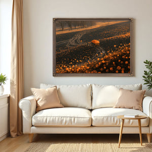 Pumpkin Harvest Field At Dusk Workers by Bella Frye