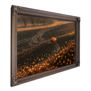 Pumpkin Harvest Field At Dusk Workers by Bella Frye
