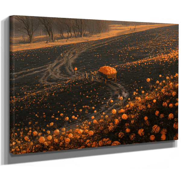 Pumpkin Harvest Field At Dusk Workers by Bella Frye