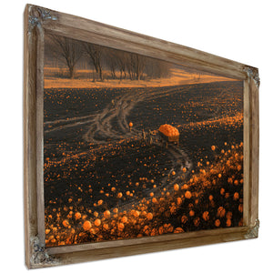 Pumpkin Harvest Field At Dusk Workers by Bella Frye