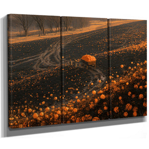 Pumpkin Harvest Field At Dusk Workers by Bella Frye
