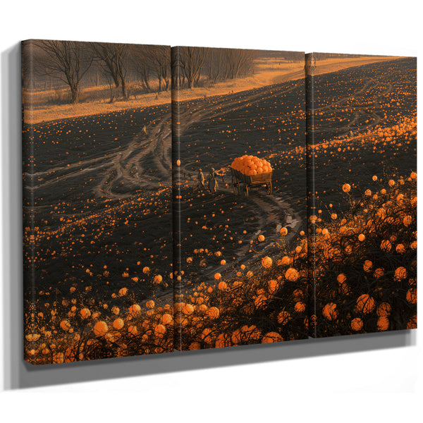 Pumpkin Harvest Field At Dusk Workers by Bella Frye