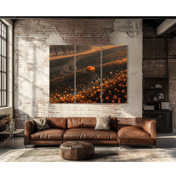Pumpkin Harvest Field At Dusk Workers by Bella Frye