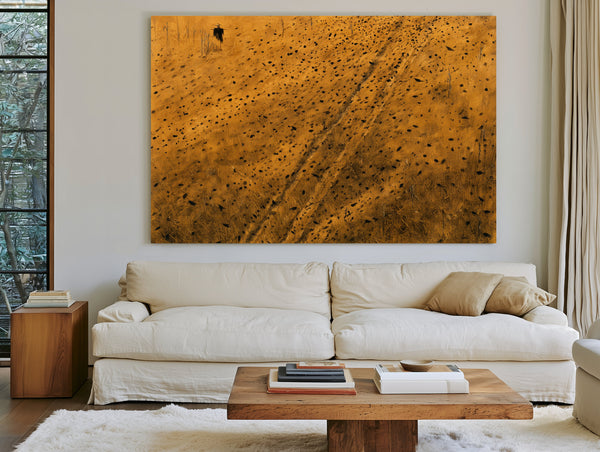 Scarecrow In Golden Wheat Field With Crows by Bella Frye