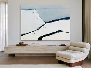 Snowy Hills With Tiny Figures Walking by Bella Frye