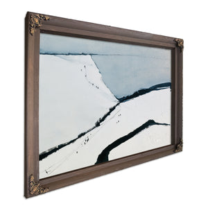 Snowy Hills With Tiny Figures Walking by Bella Frye