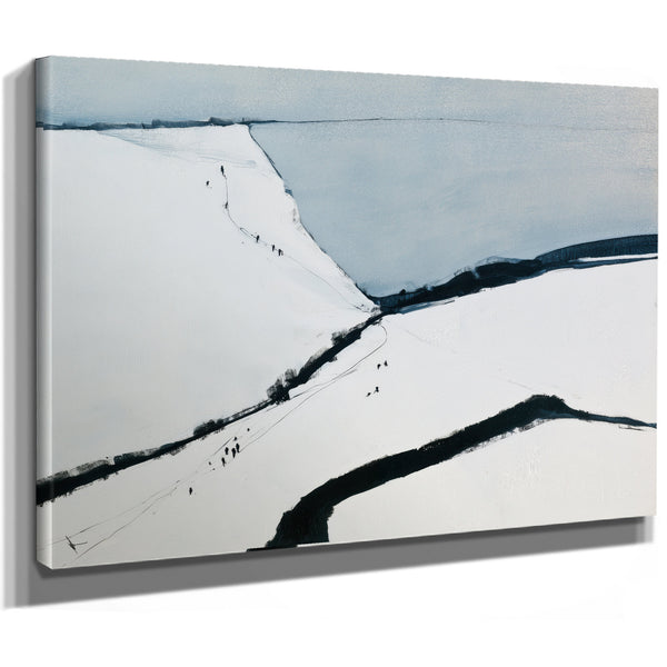 Snowy Hills With Tiny Figures Walking by Bella Frye