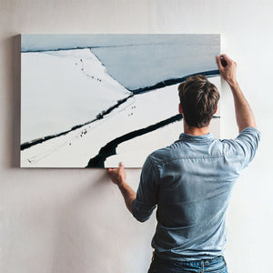 Snowy Hills With Tiny Figures Walking by Bella Frye