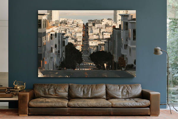 Steep City Street Descending Toward Bay by Bella Frye