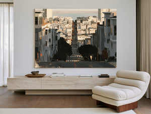 Steep City Street Descending Toward Bay by Bella Frye