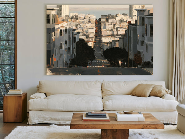 Steep City Street Descending Toward Bay by Bella Frye