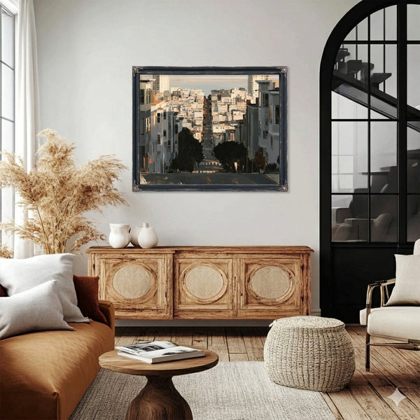 Steep City Street Descending Toward Bay by Bella Frye