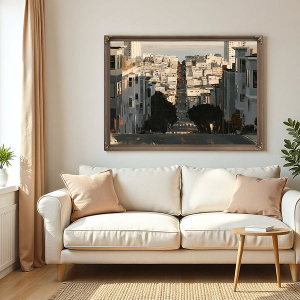 Steep City Street Descending Toward Bay by Bella Frye