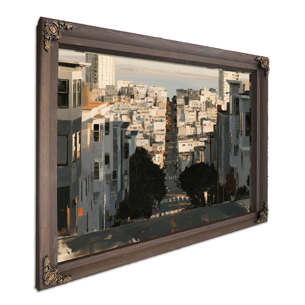 Steep City Street Descending Toward Bay by Bella Frye
