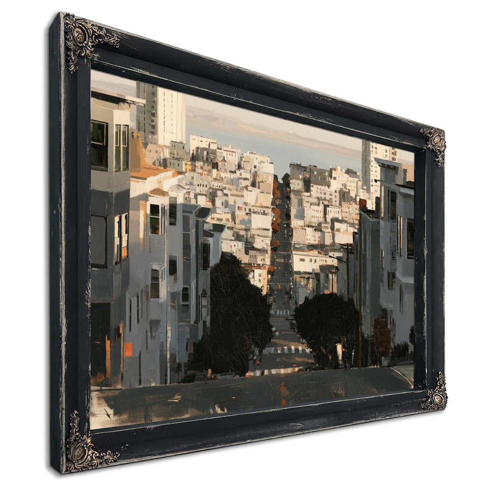 Steep City Street Descending Toward Bay by Bella Frye