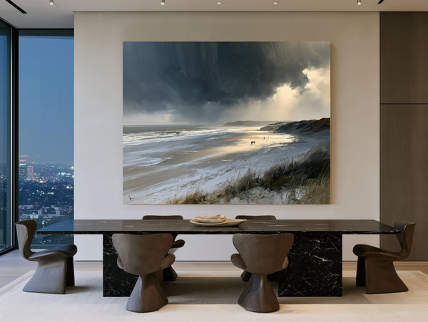 Stormy Beach Walk Beneath Dark Clouds by Bella Frye